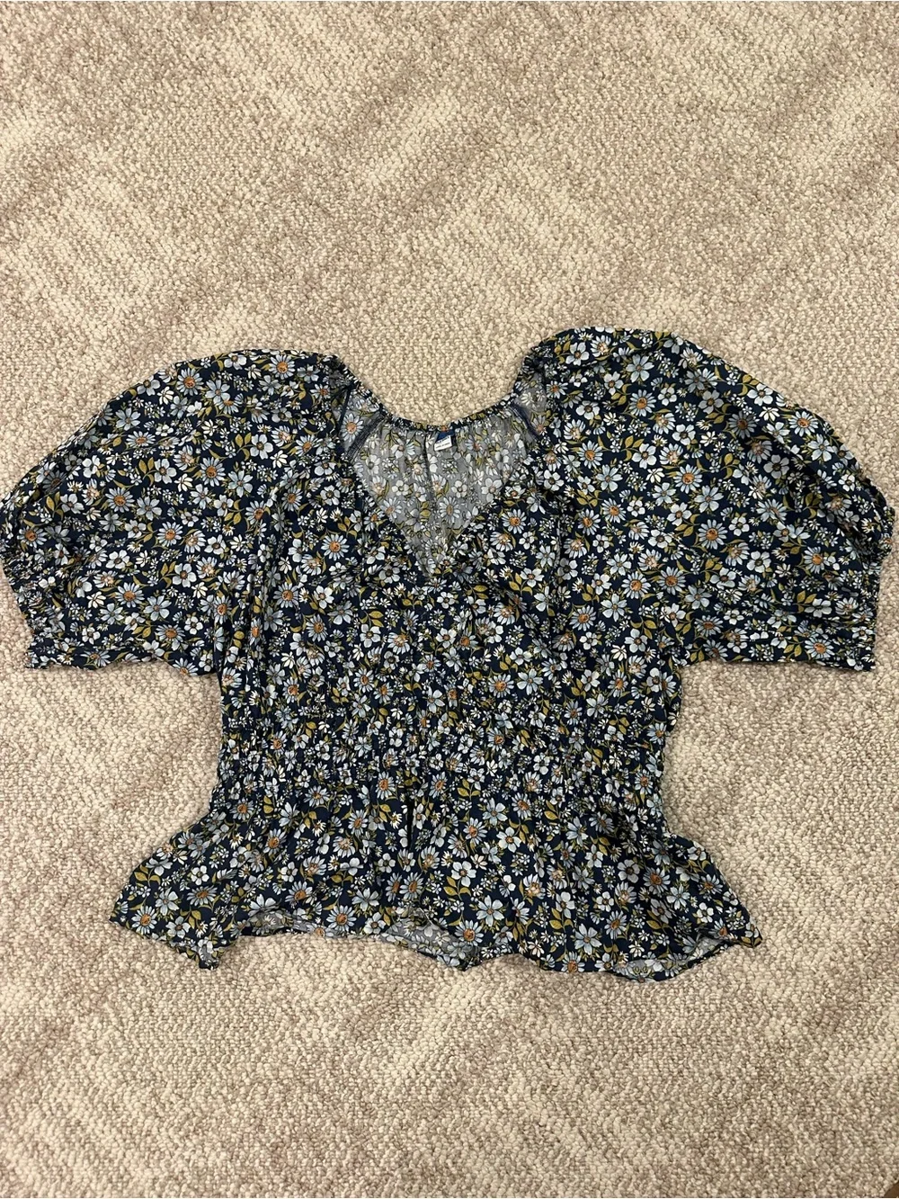 Cotton Floral Puff Sleeve Peplum Top